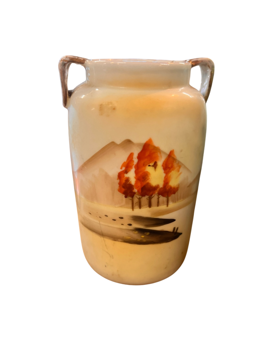 Vase Cream with orange and brown accents 陶瓷