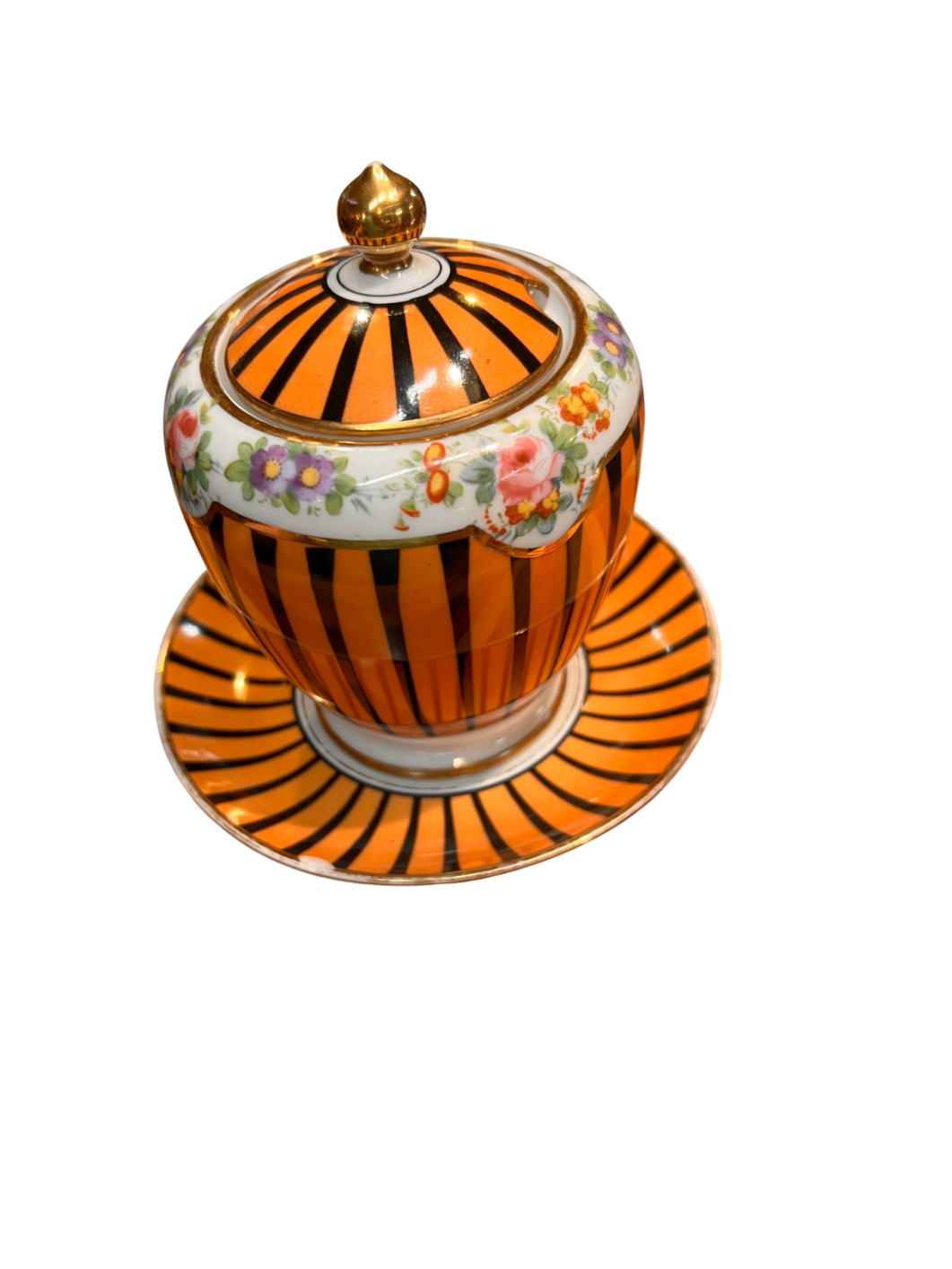 Noritake Creamer and sugar Multicolored (Predominantly orange, white, purple, pink, green, gold) Porcelain or ceramic with gold accents