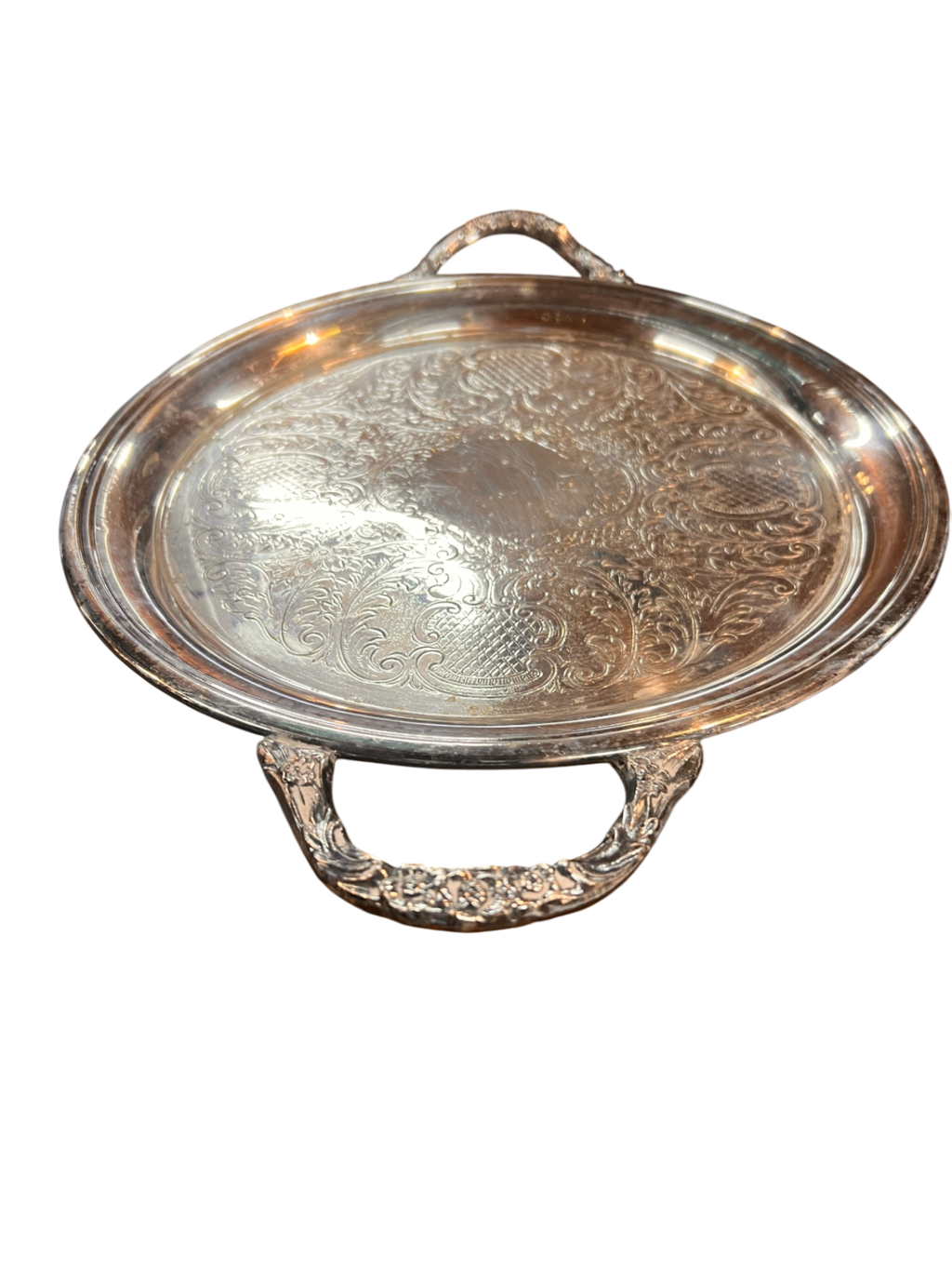 Sheridan Silverplate Two-Handled Serving Tray (Ornate Floral Handles & Scrollwork Center)
