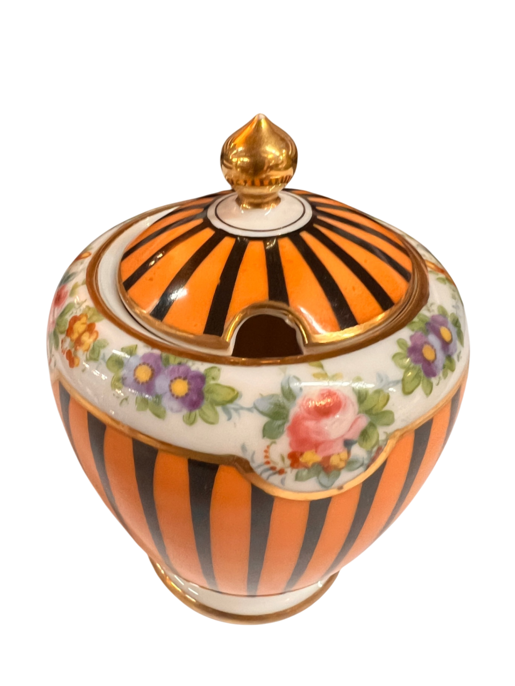 Noritake Creamer and sugar Multicolored (Predominantly orange, white, purple, pink, green, gold) Porcelain or ceramic with gold accents