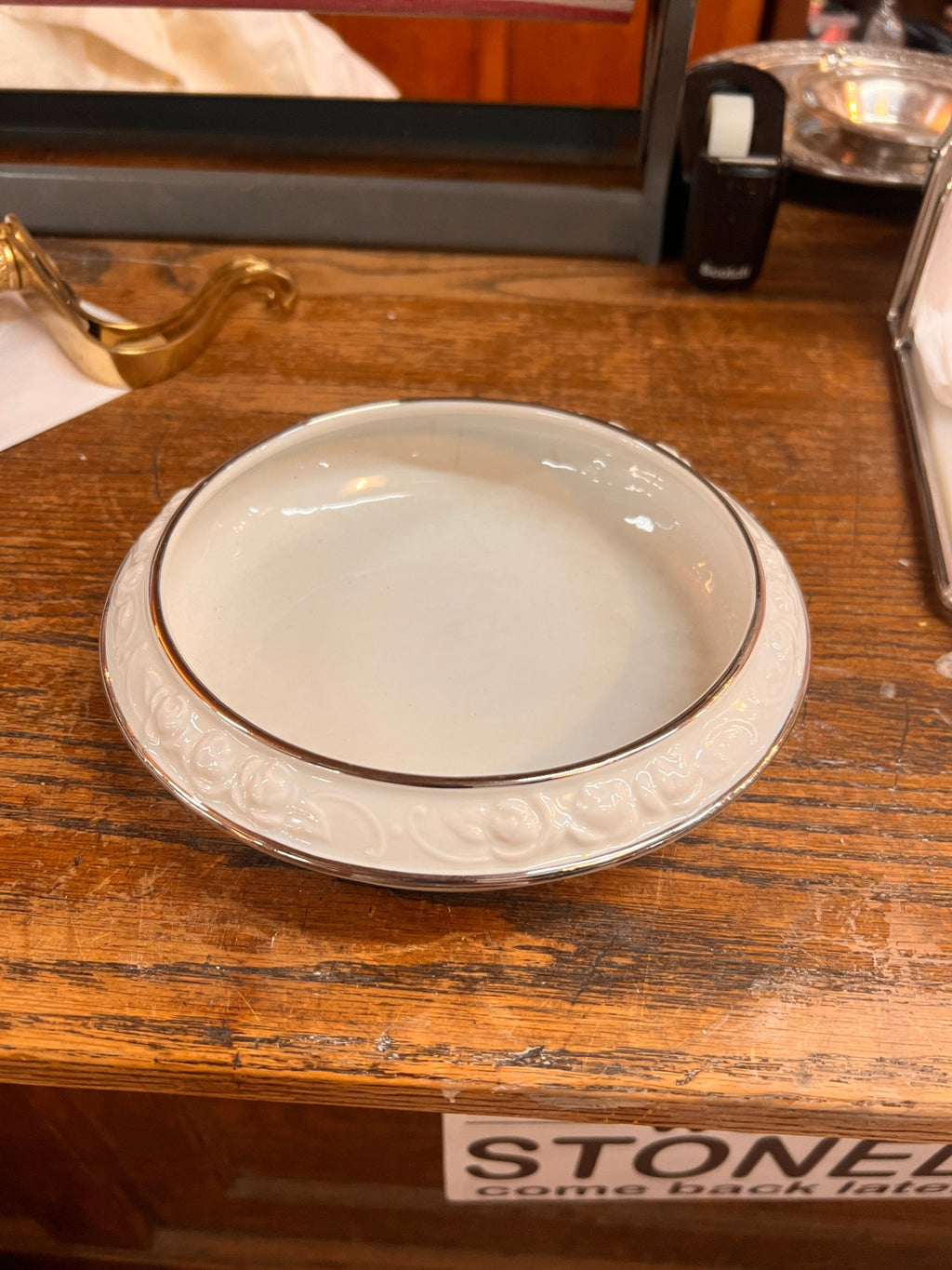 Gerold Porzellan Bavaria Embossed Porcelain Bowl / Candy Dish with Platinum Trim