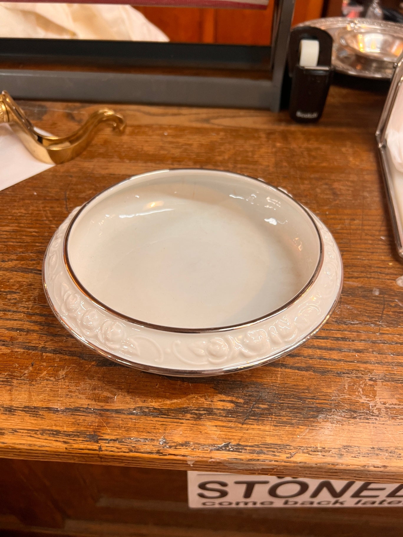 Gerold Porzellan Bavaria Embossed Porcelain Bowl / Candy Dish with Platinum Trim