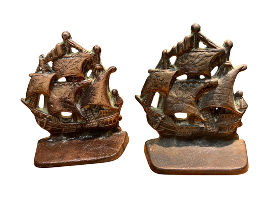 Vintage Cast Iron Ship Bookends – Nautical Galleon – Early 20th Century