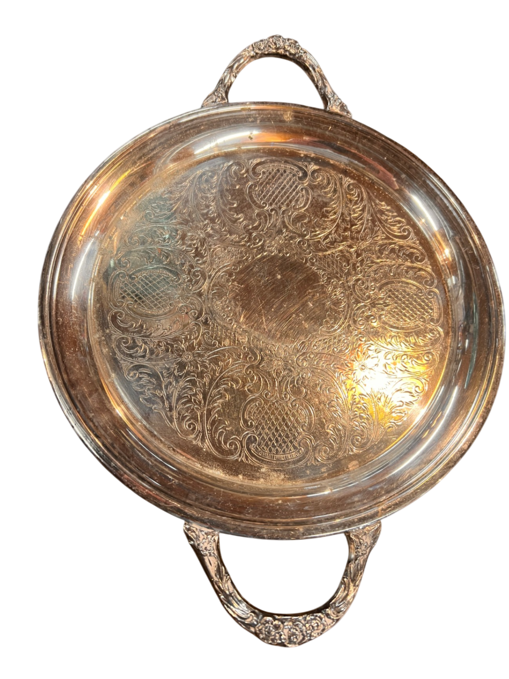Sheridan Silverplate Two-Handled Serving Tray (Ornate Floral Handles & Scrollwork Center)