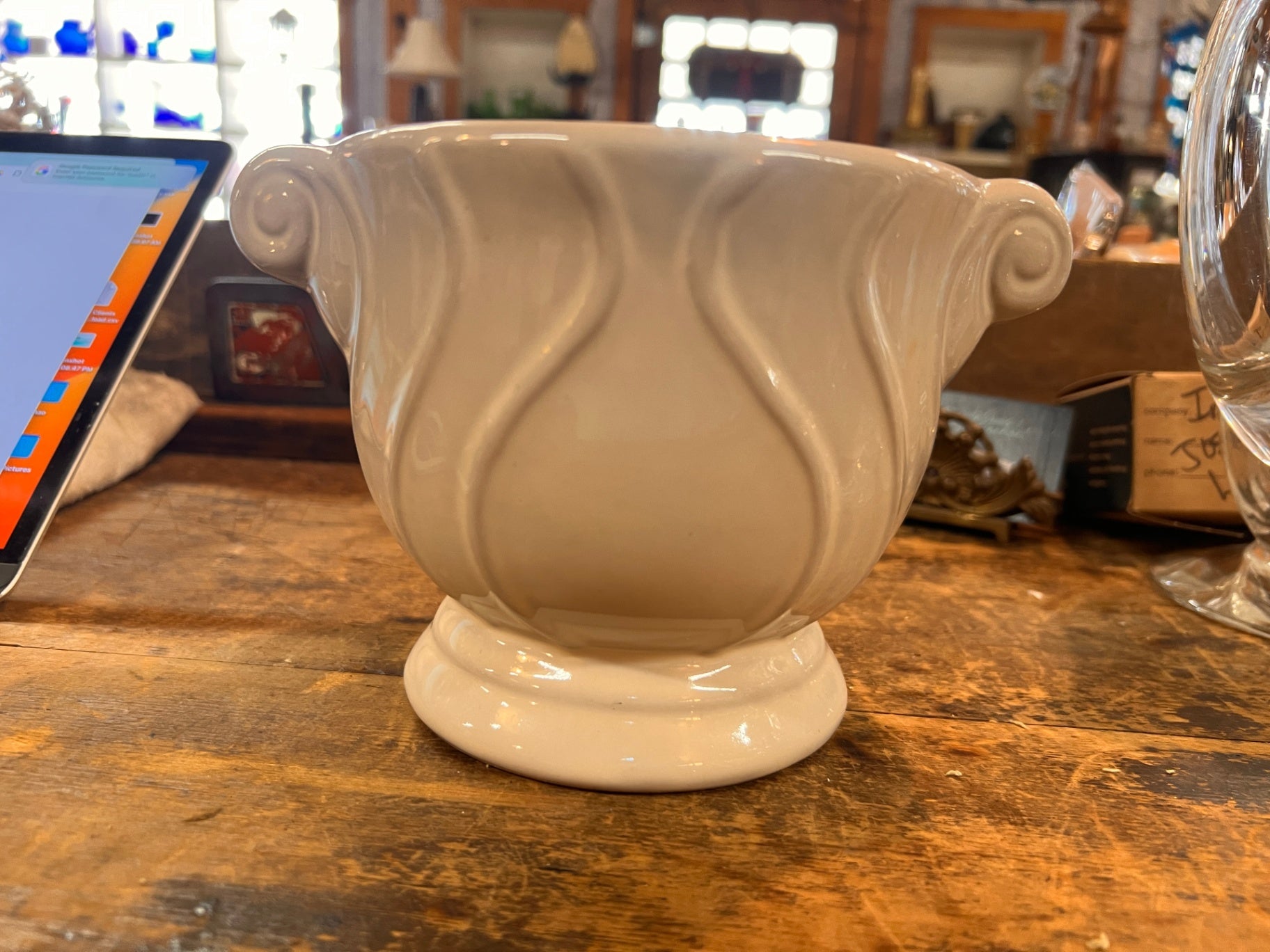 Planter Beige Glass, Metal