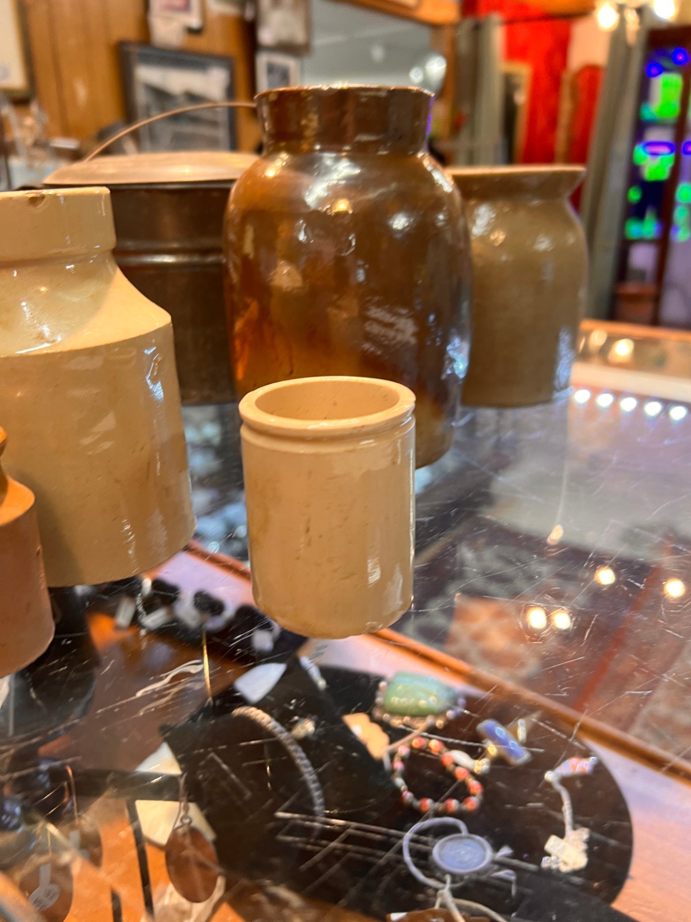 Miniature Cream-Colored Stoneware Jar
