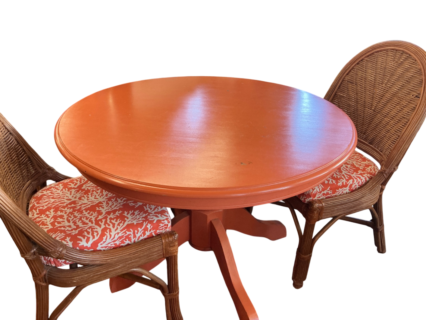 Dining Set Table 4 Chairs Coral/Orange Wood, Rattan