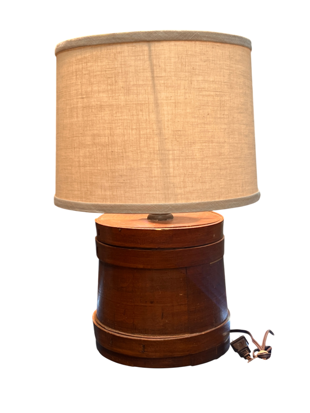 Rustic Table Lamp Made from Antique Wooden Firkin – Farmhouse Americana Decor
