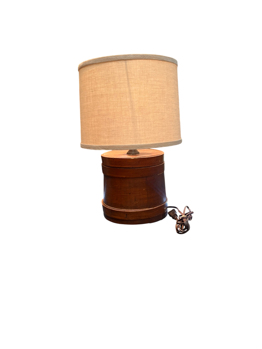 Rustic Table Lamp Made from Antique Wooden Firkin – Farmhouse Americana Decor