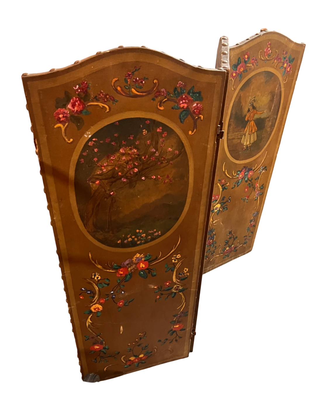Hand-Painted Vintage Folding Room Divider / Screen