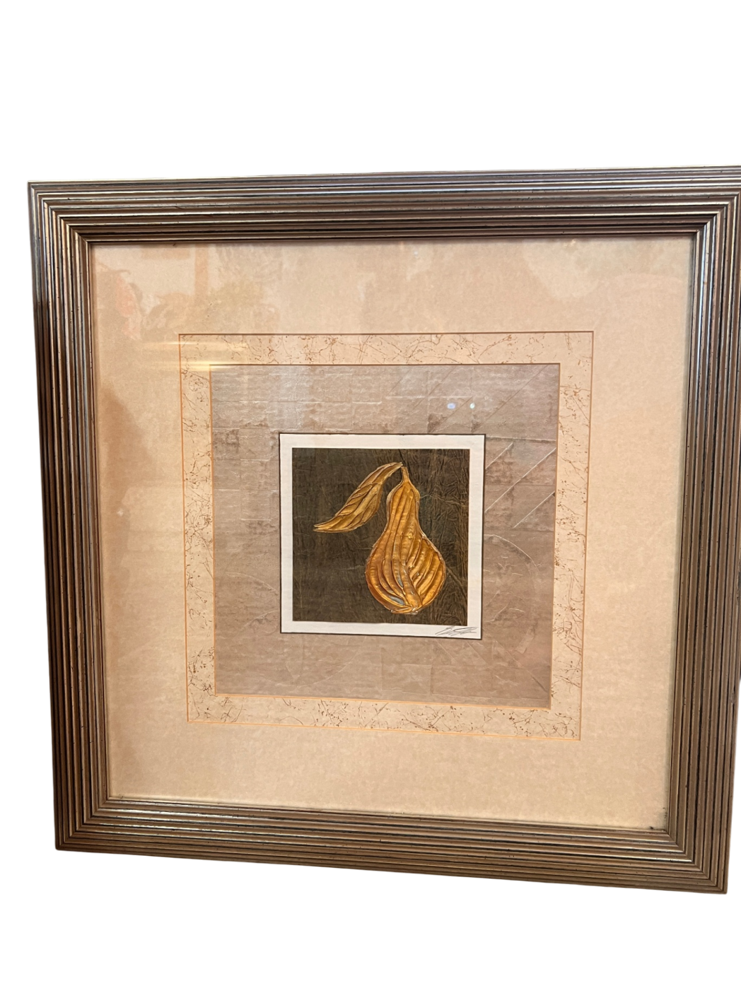 Golden Pear Still Life – Signed Mixed Media Print (Framed)