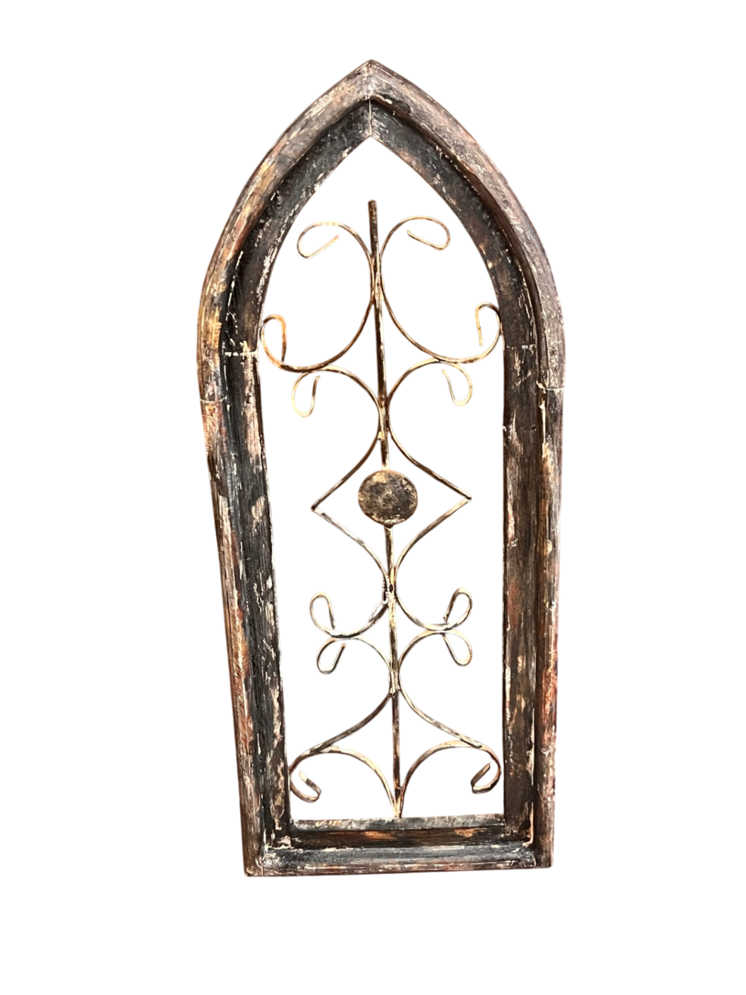 Decorative Wall Hanging Aged wood and metal with distressed finish Wood and wrought iron