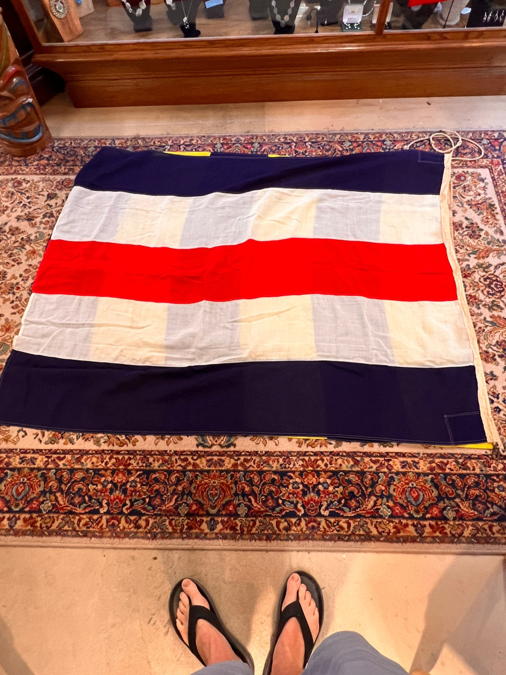 "H" (Hotel) – White with Red Stripe, Blue Borders Flag