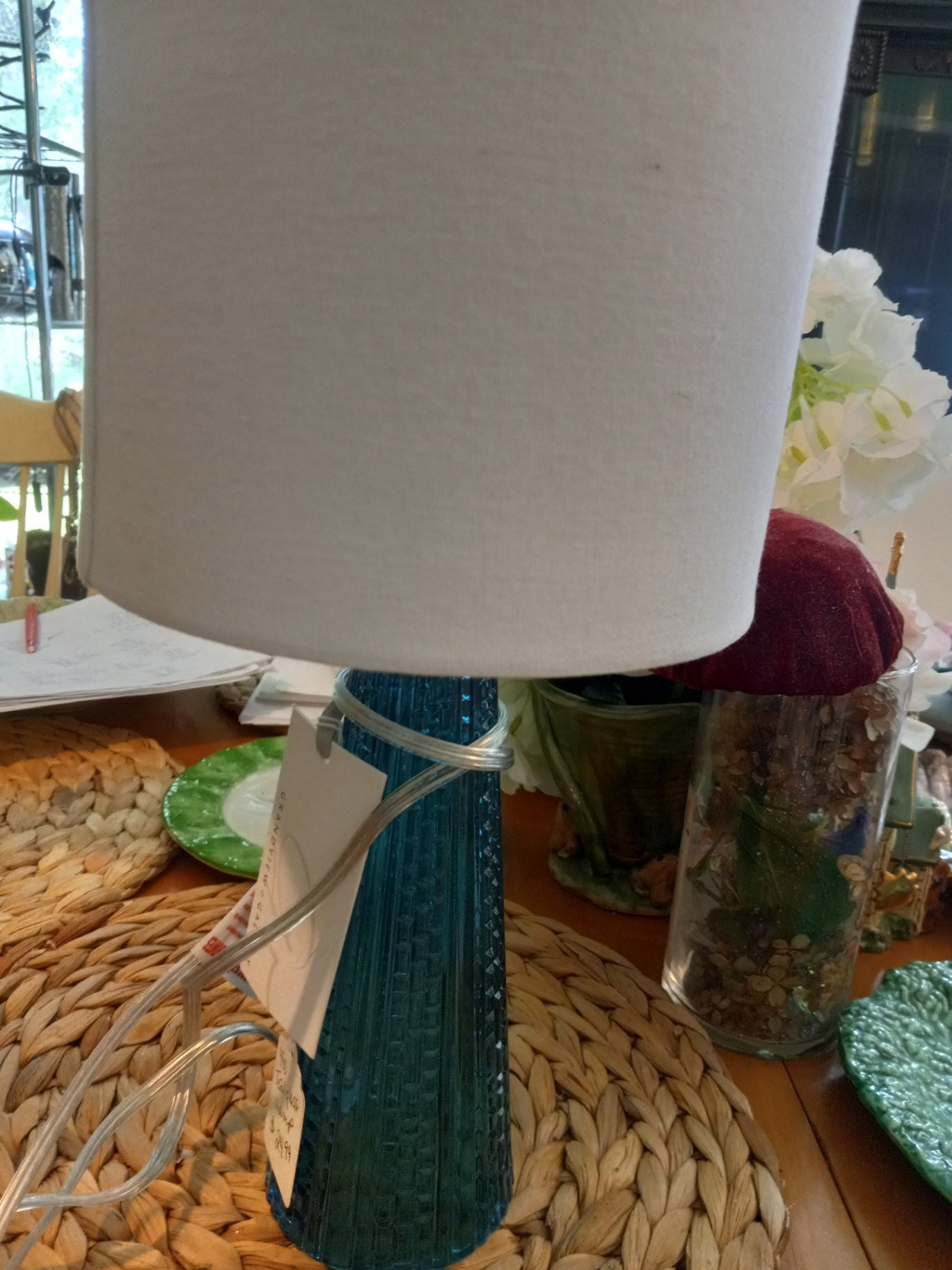 Teal glass lamp dsc