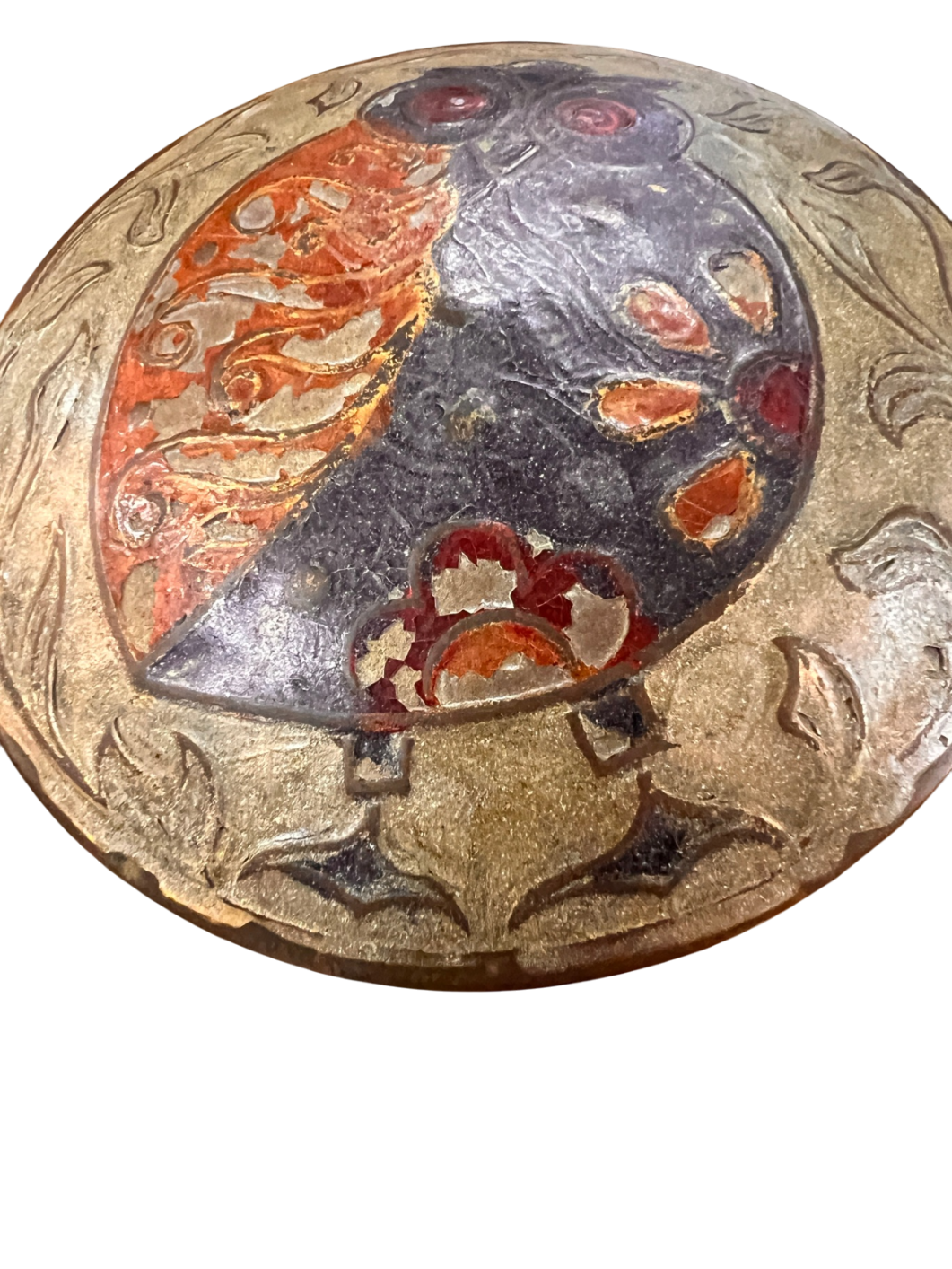 Vintage Brass Owl Trinket Box – Hand Painted Embossed Lid – Mid-Century Boho Decor