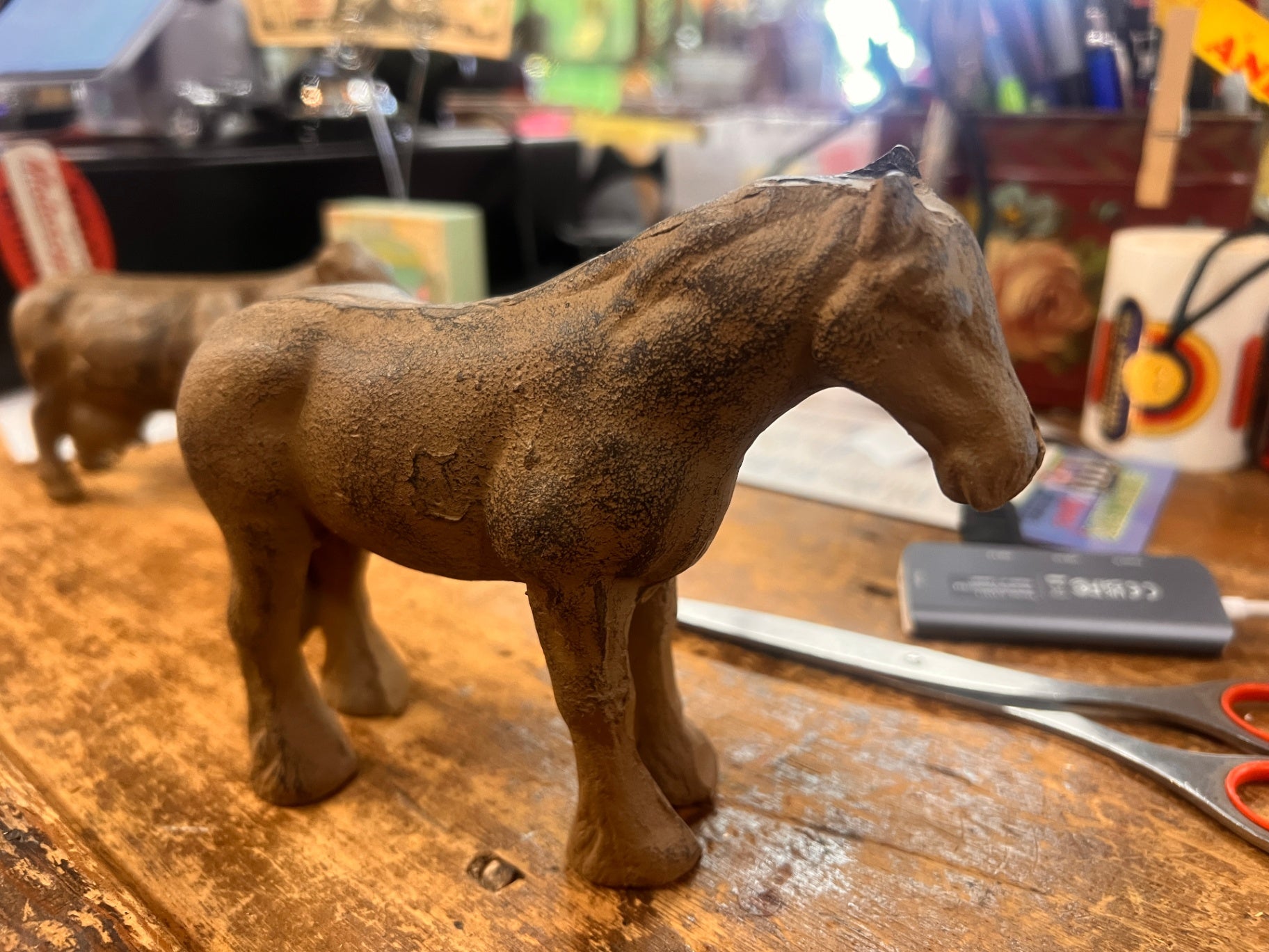 Vintage Cast Iron Draft Horse Figurine – Early 20th Century Farm Toy or Doorstop – Rustic Americana