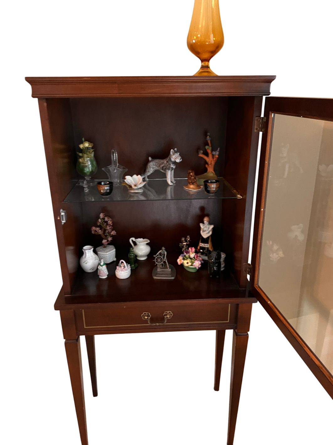 Vintage Glass Display Cabinet / Curio with Drawer – Mahogany or Cherry Finish