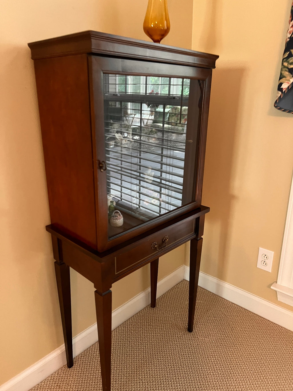 Vintage Glass Display Cabinet / Curio with Drawer – Mahogany or Cherry Finish