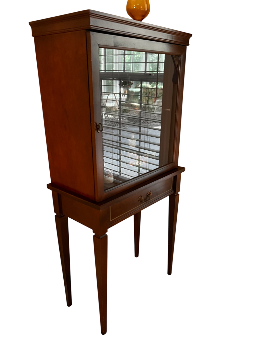 Vintage Glass Display Cabinet / Curio with Drawer – Mahogany or Cherry Finish