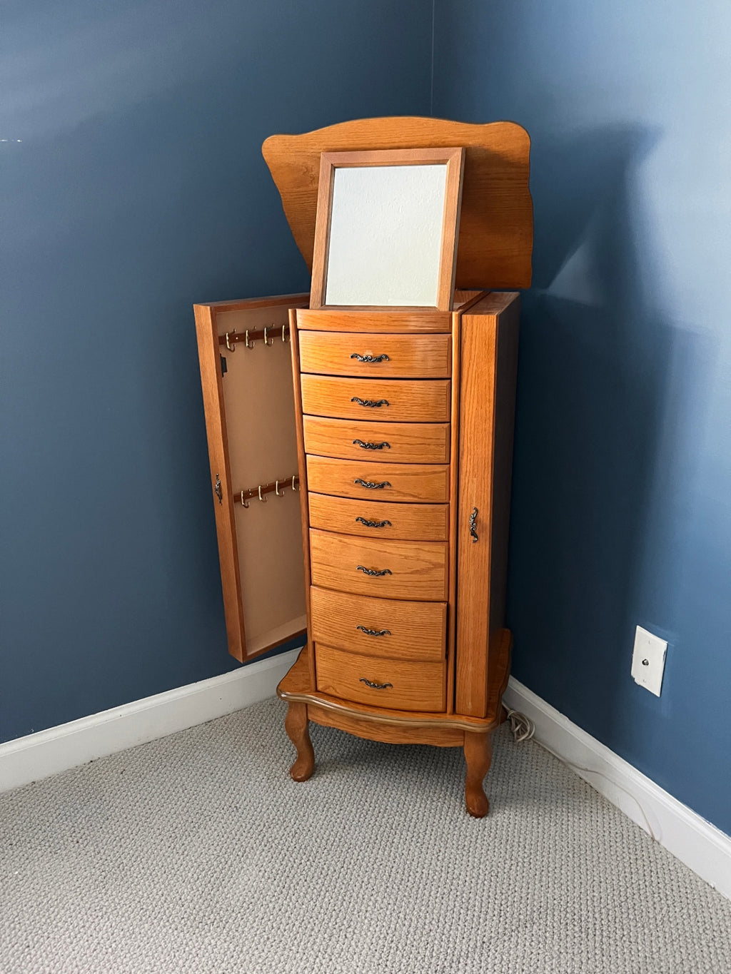 Vintage Powell Oak Jewelry Armoire – Model 436-2 (Queen Anne Legs)