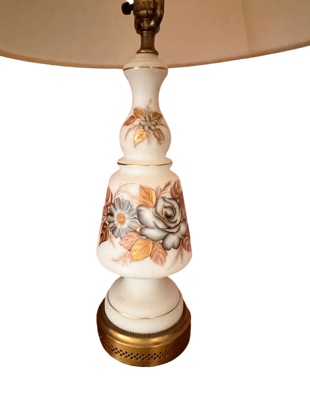 1960s–70s Ceramic Floral Table Lamp w/ Gold Trim