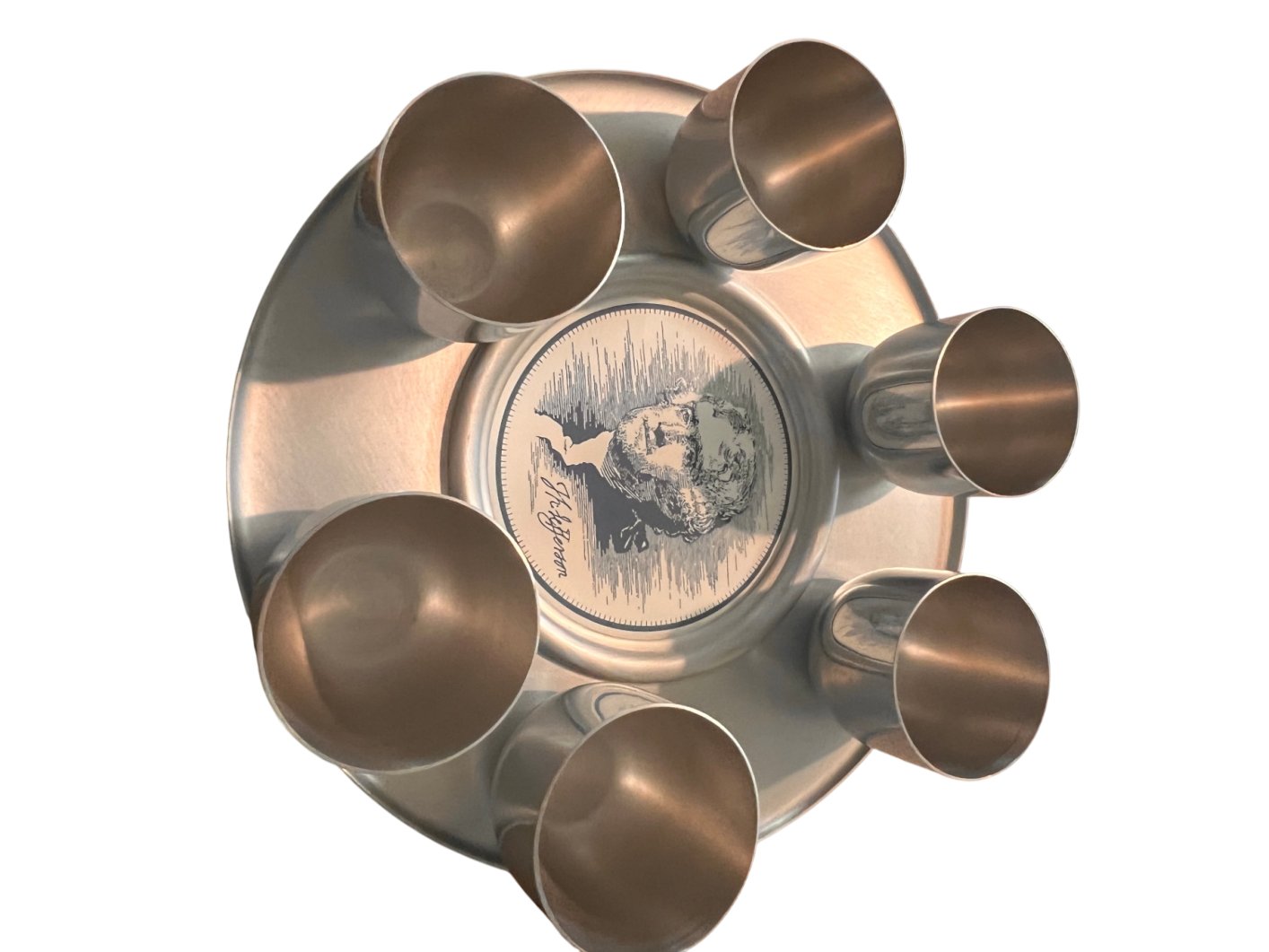 Jefferson Portrait Pewter Tray & Tumbler Set (7-piece)