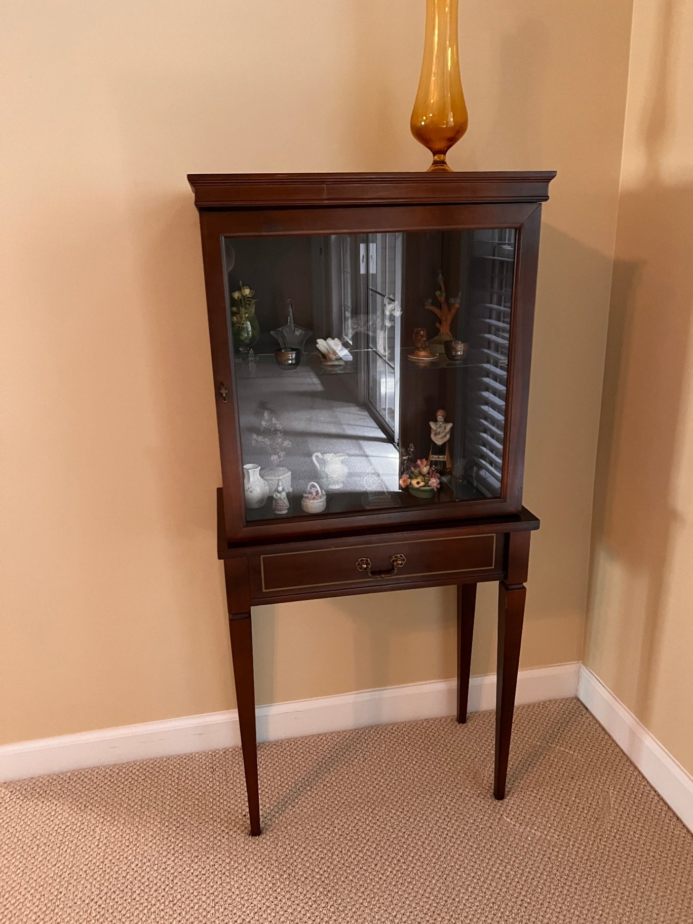 Vintage Glass Display Cabinet / Curio with Drawer – Mahogany or Cherry Finish