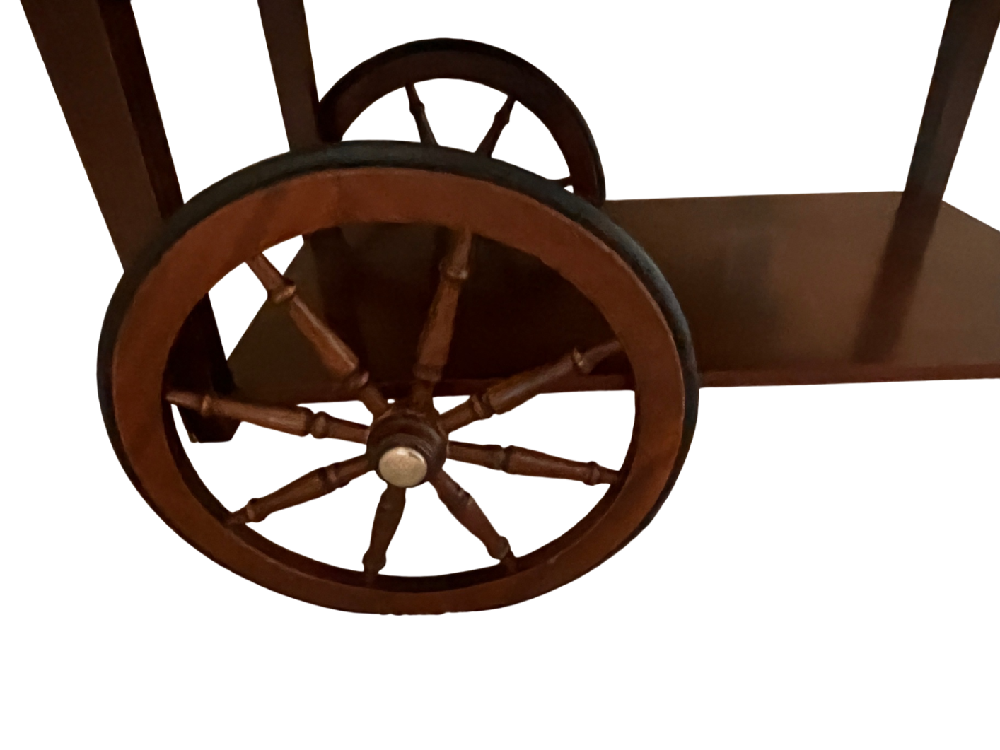 Mid-Century Wooden Drop-Leaf Bar Cart with Spoke Wagon Wheels