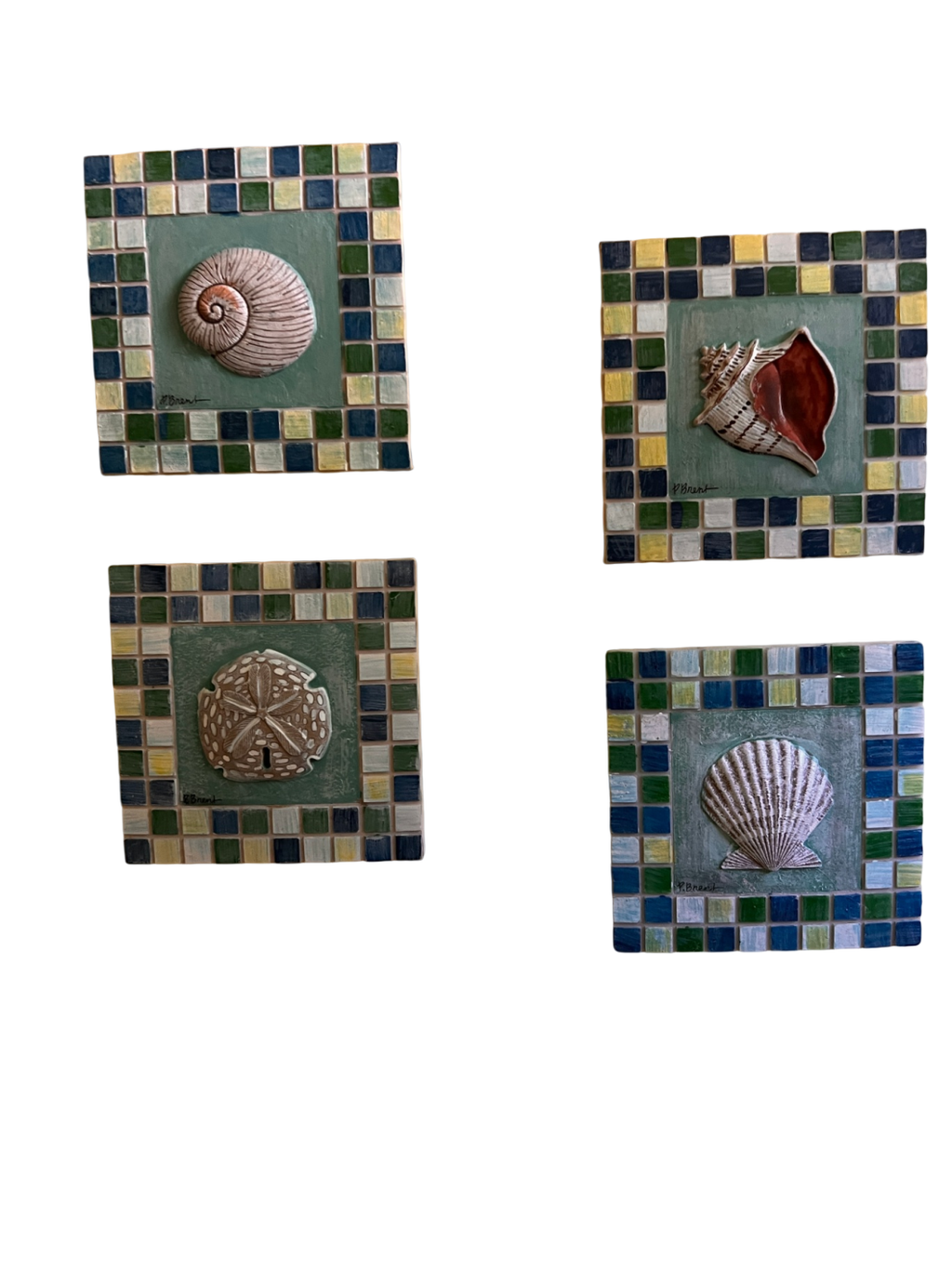 Set of 4 Ceramic Wall Plaques – Shell Series by Paul Brent