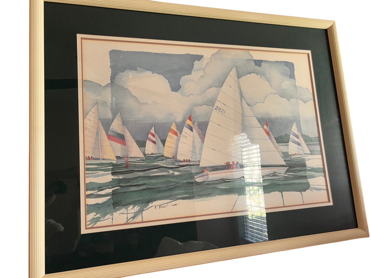 Vintage Paul Brent Signed Nautical Art Print – "Regatta" (1988, Framed)
