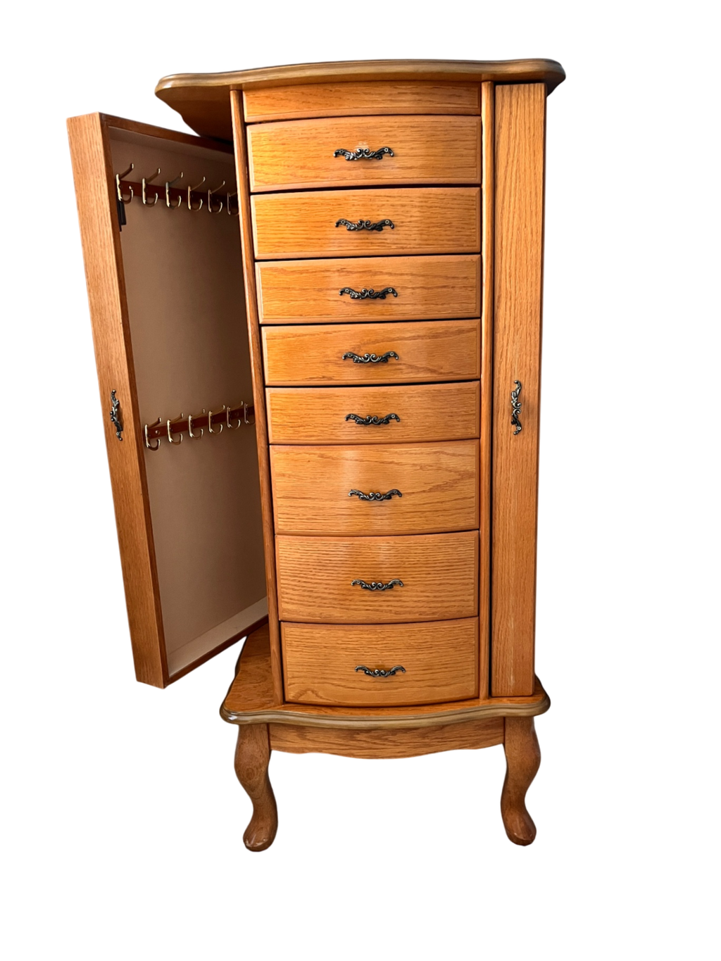Vintage Powell Oak Jewelry Armoire – Model 436-2 (Queen Anne Legs)
