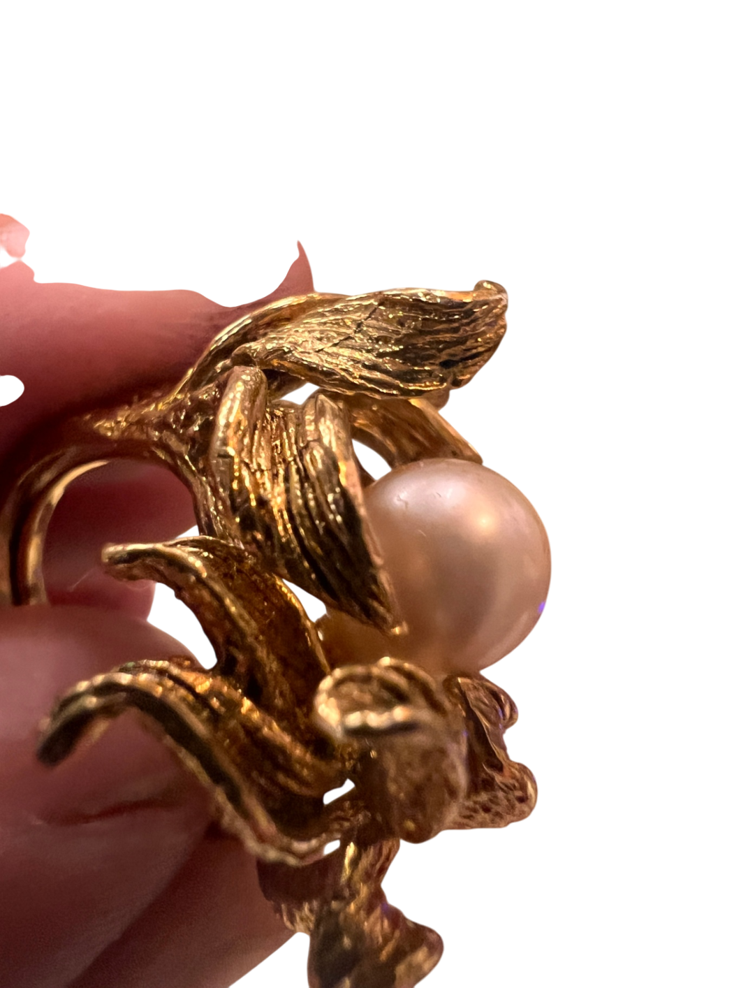 Vintage 10K Gold Cocktail Ring with Simulated or Cultured Pearl