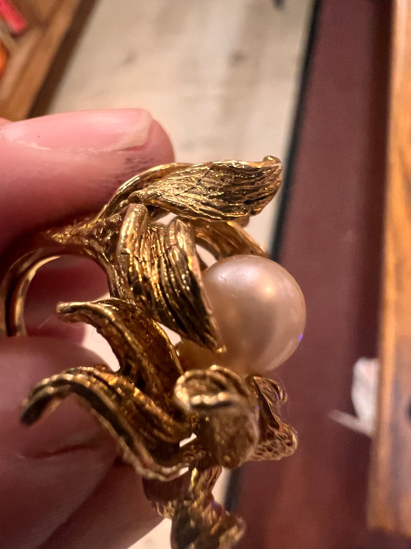 Vintage 10K Gold Cocktail Ring with Simulated or Cultured Pearl