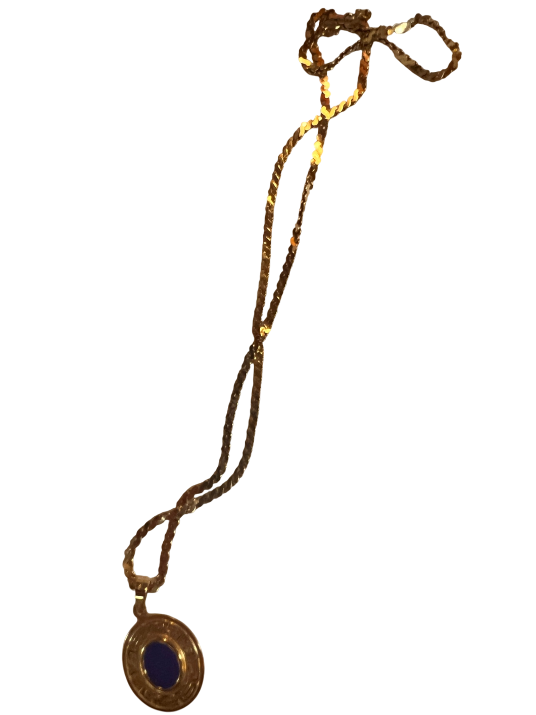 14K Gold Medallion Necklace w/ Greek Key Design & Lapis-Style Inset – 9.6g