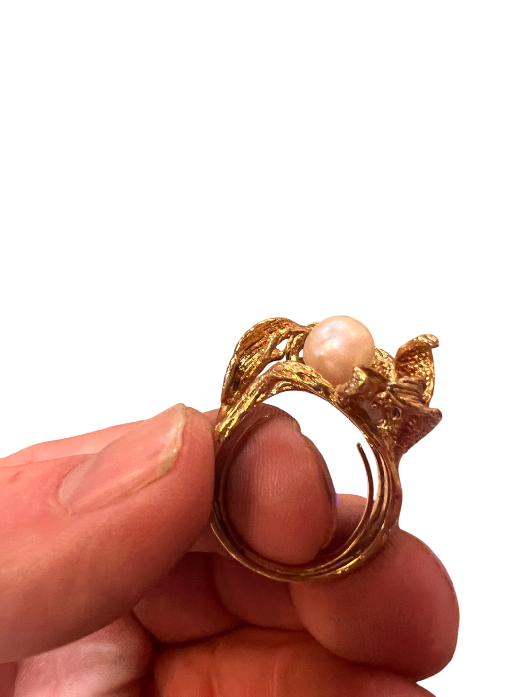 Vintage 10K Gold Cocktail Ring with Simulated or Cultured Pearl
