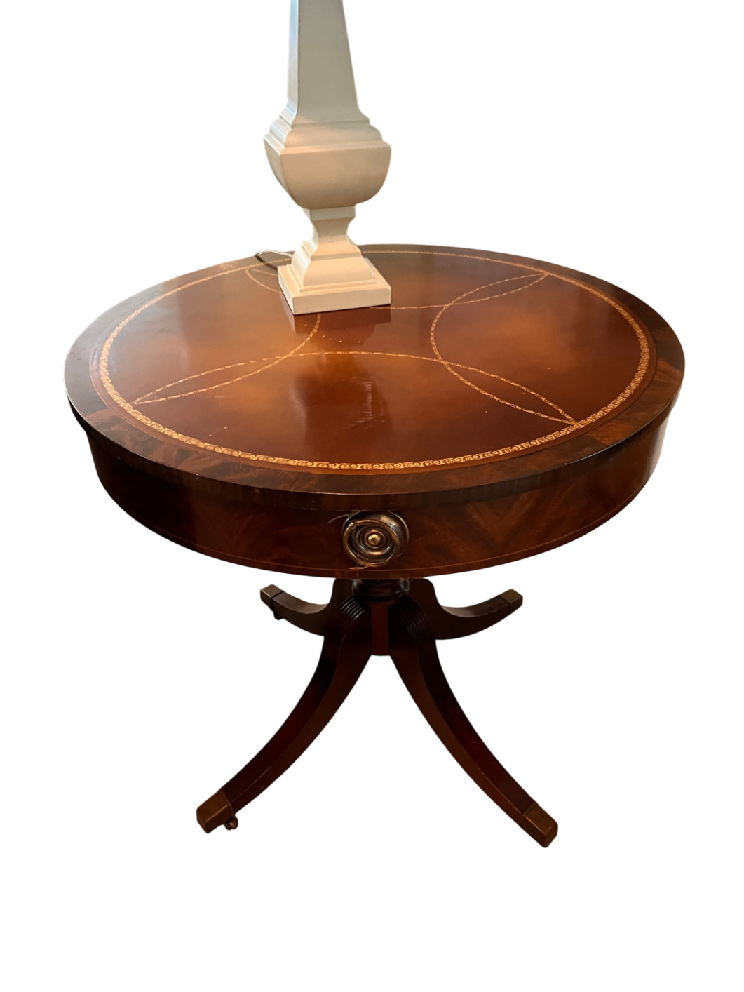 Round Leather-Top Drum Table (Federal or Regency style)