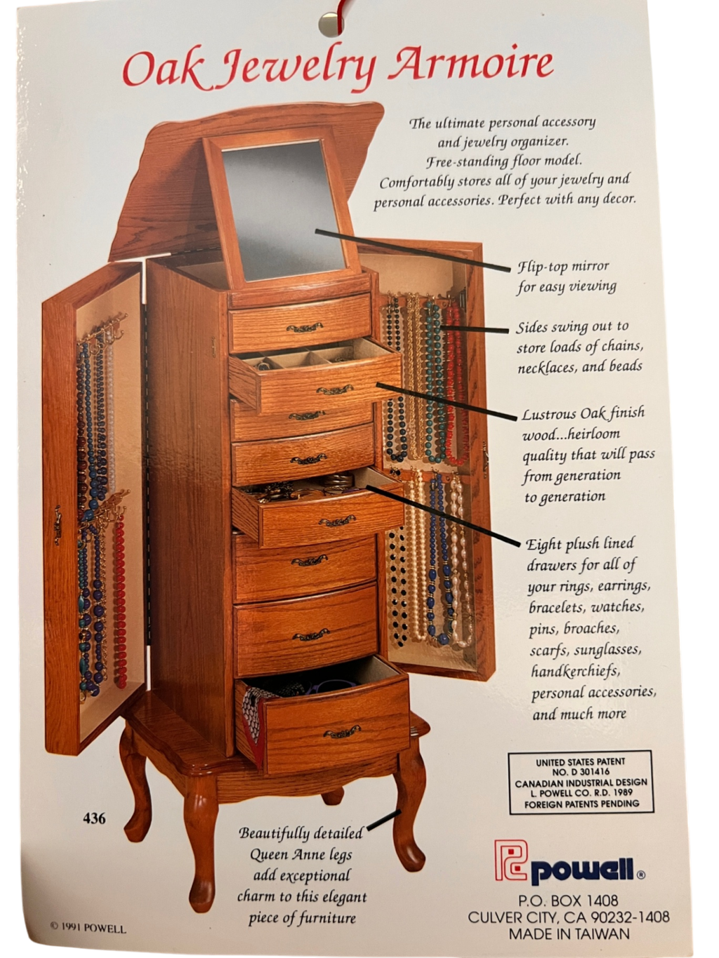 Vintage Powell Oak Jewelry Armoire – Model 436-2 (Queen Anne Legs)