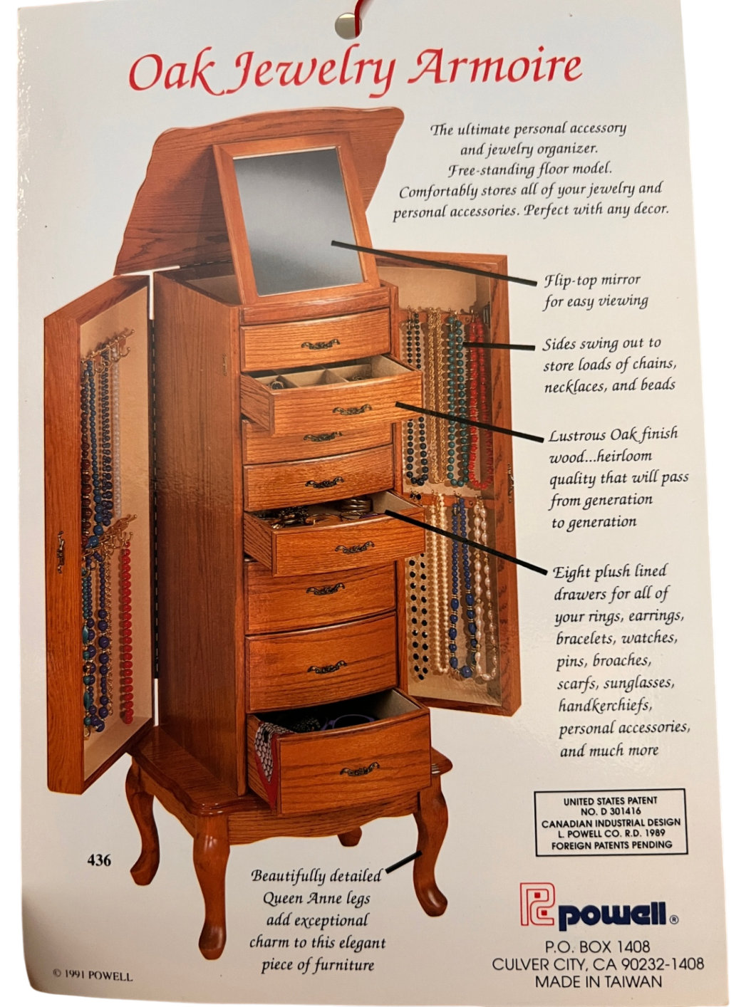 Vintage Powell Oak Jewelry Armoire – Model 436-2 (Queen Anne Legs)