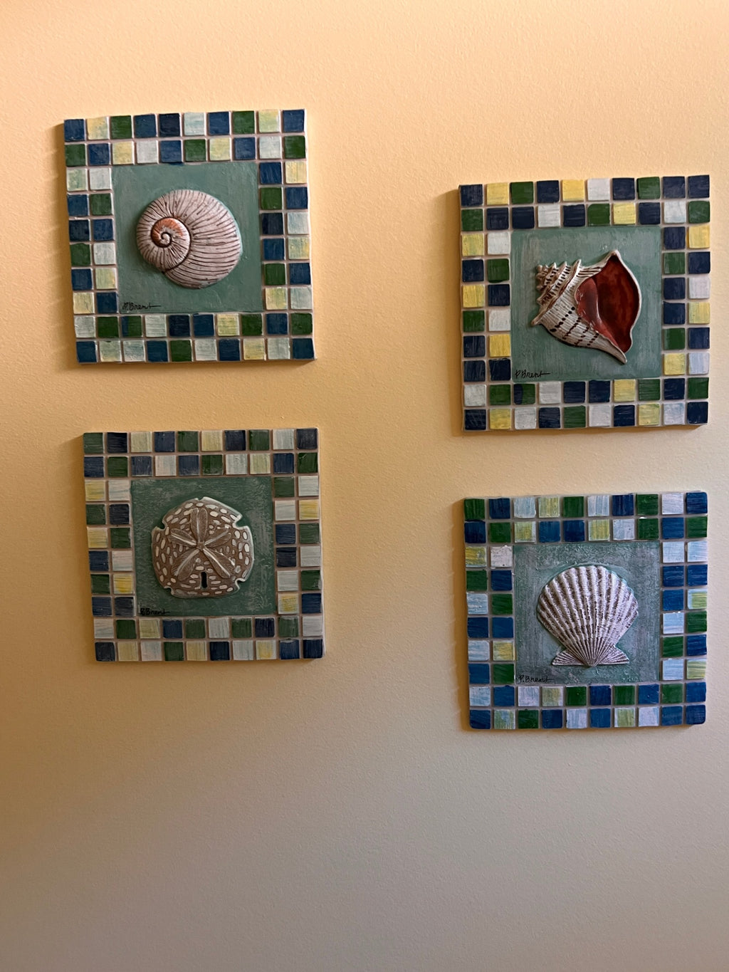 Set of 4 Ceramic Wall Plaques – Shell Series by Paul Brent