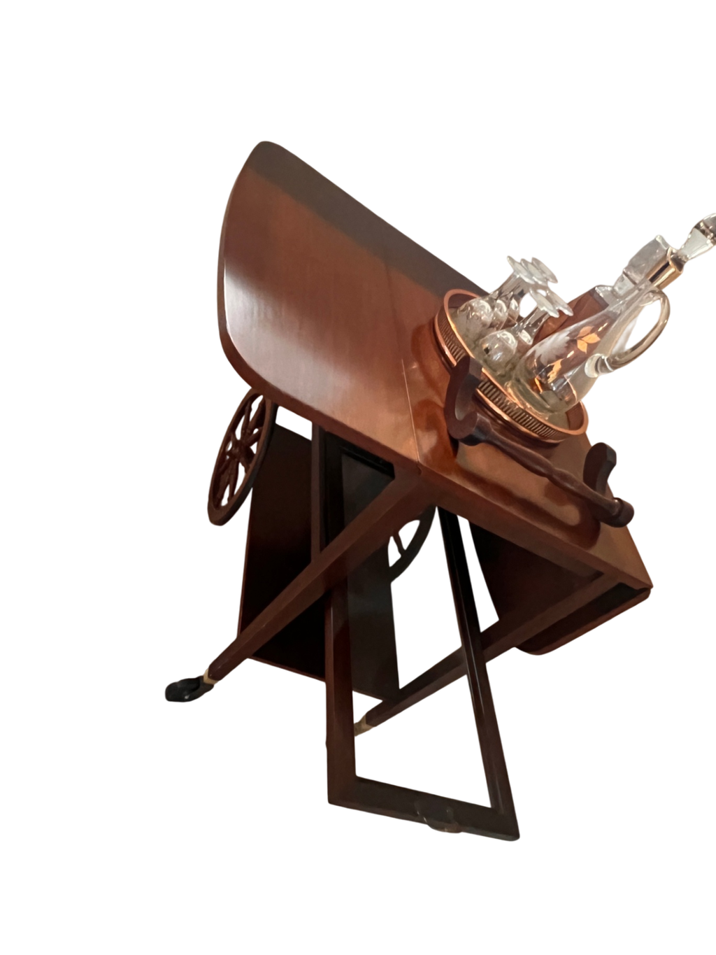 Mid-Century Wooden Drop-Leaf Bar Cart with Spoke Wagon Wheels