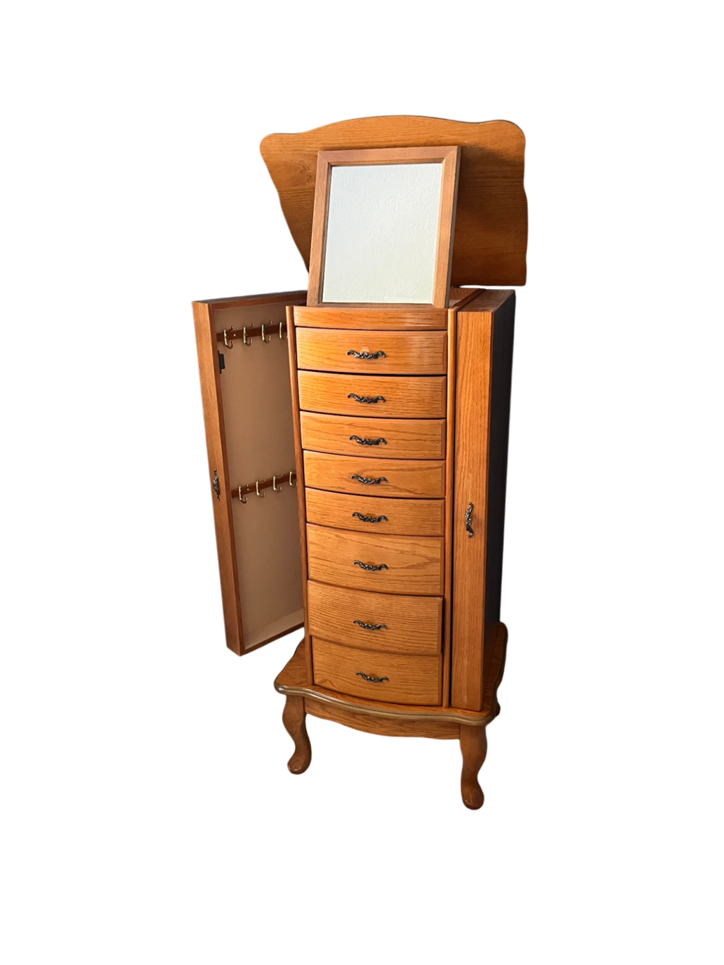 Vintage Powell Oak Jewelry Armoire – Model 436-2 (Queen Anne Legs)