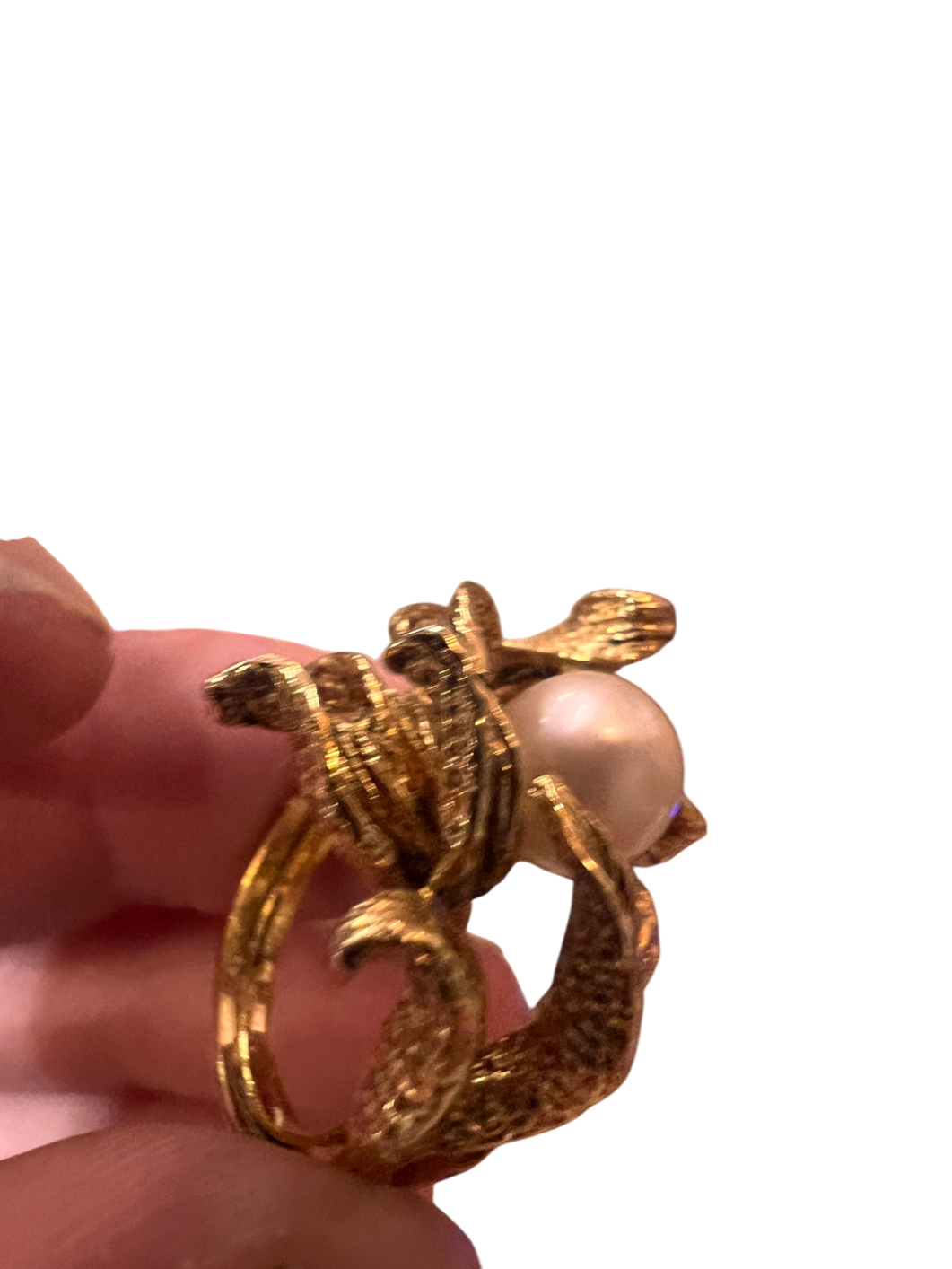 Vintage 10K Gold Cocktail Ring with Simulated or Cultured Pearl
