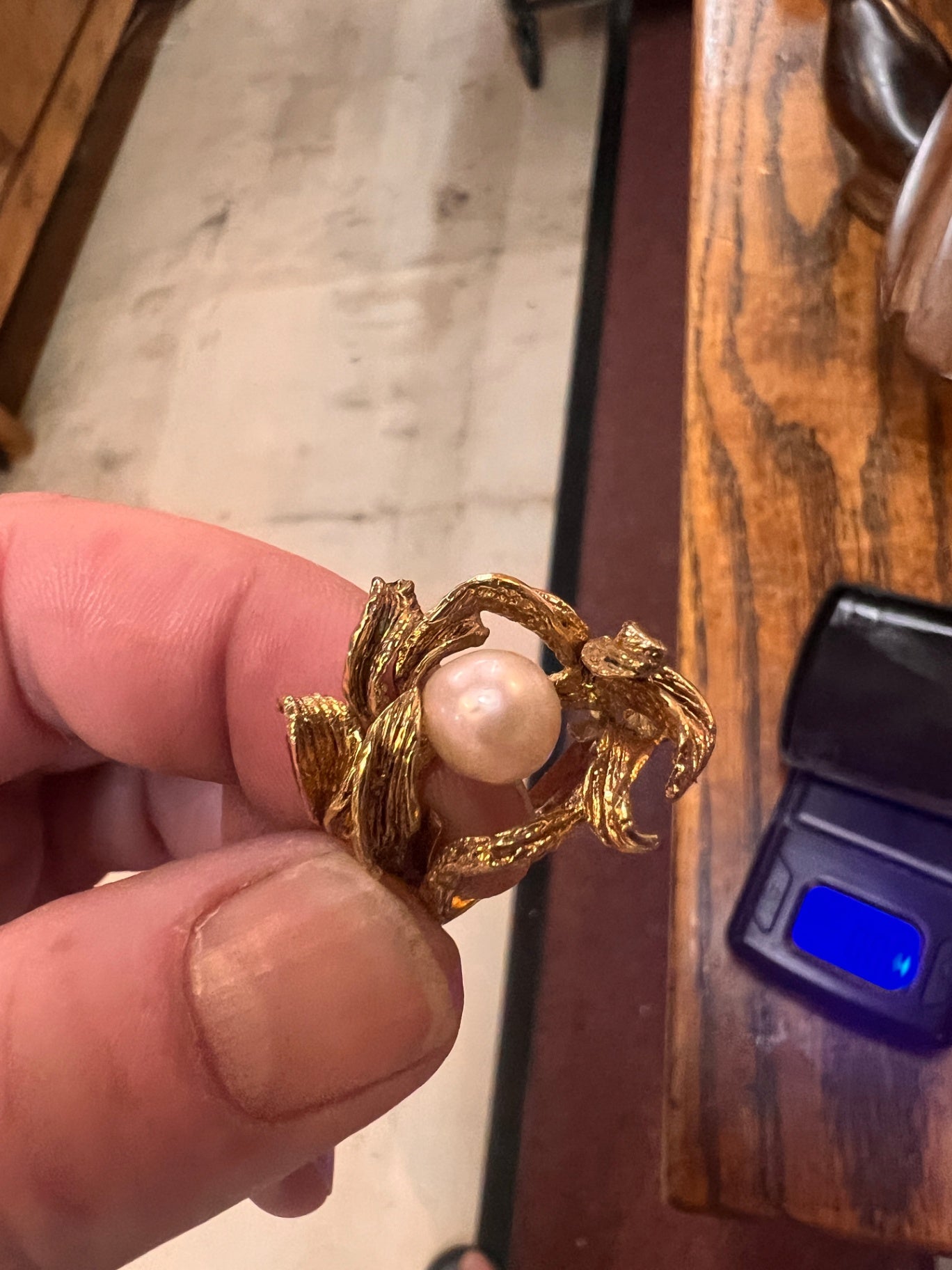 Vintage 10K Gold Cocktail Ring with Simulated or Cultured Pearl