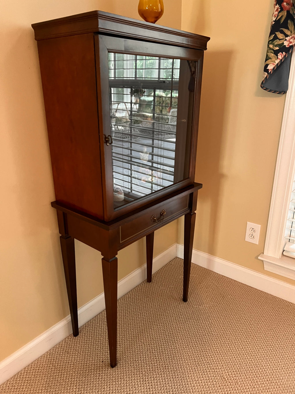 Vintage Glass Display Cabinet / Curio with Drawer – Mahogany or Cherry Finish