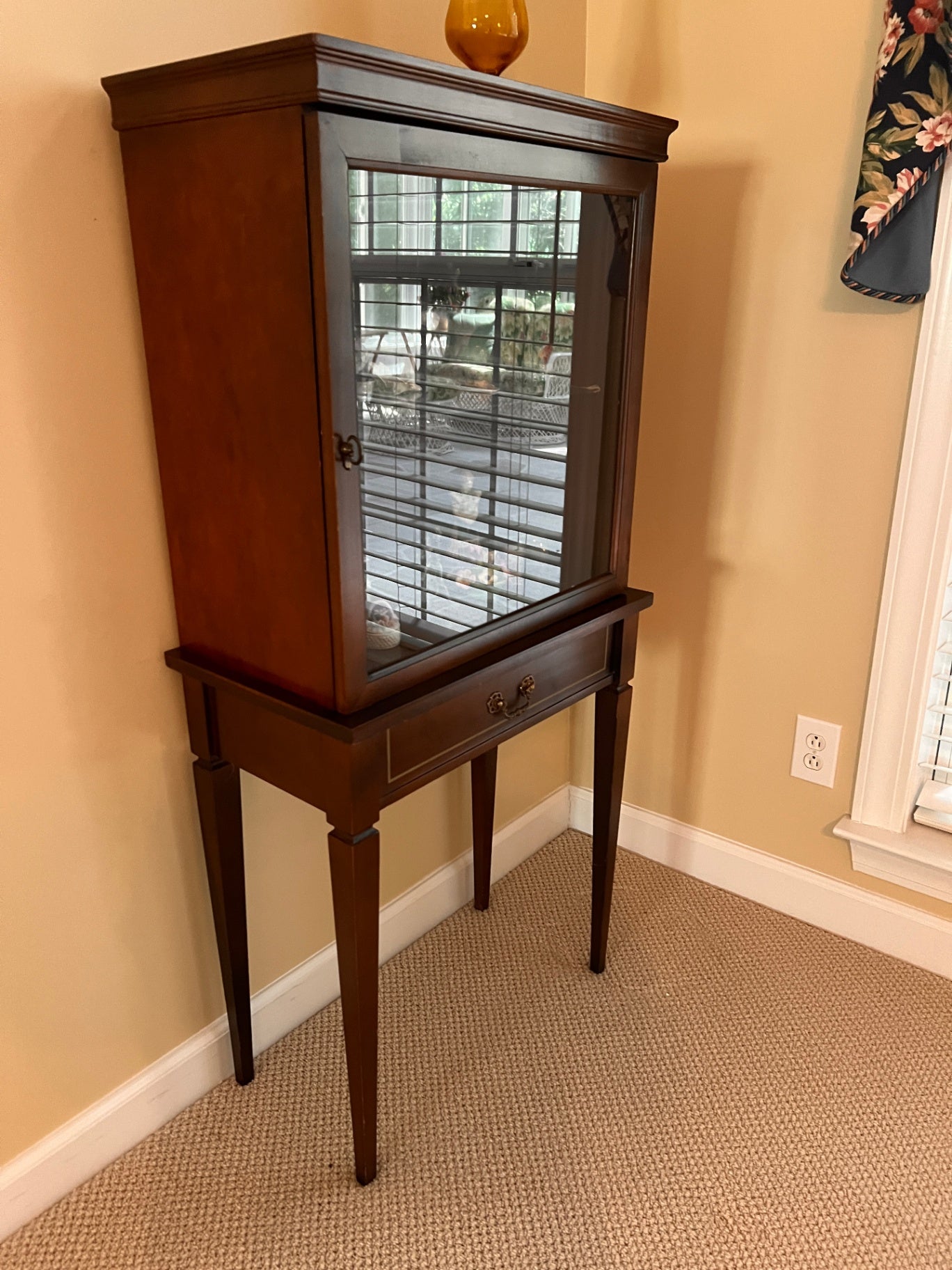 Vintage Glass Display Cabinet / Curio with Drawer – Mahogany or Cherry Finish