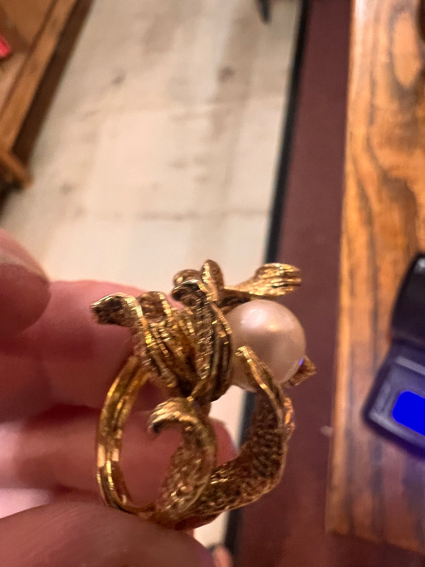 Vintage 10K Gold Cocktail Ring with Simulated or Cultured Pearl