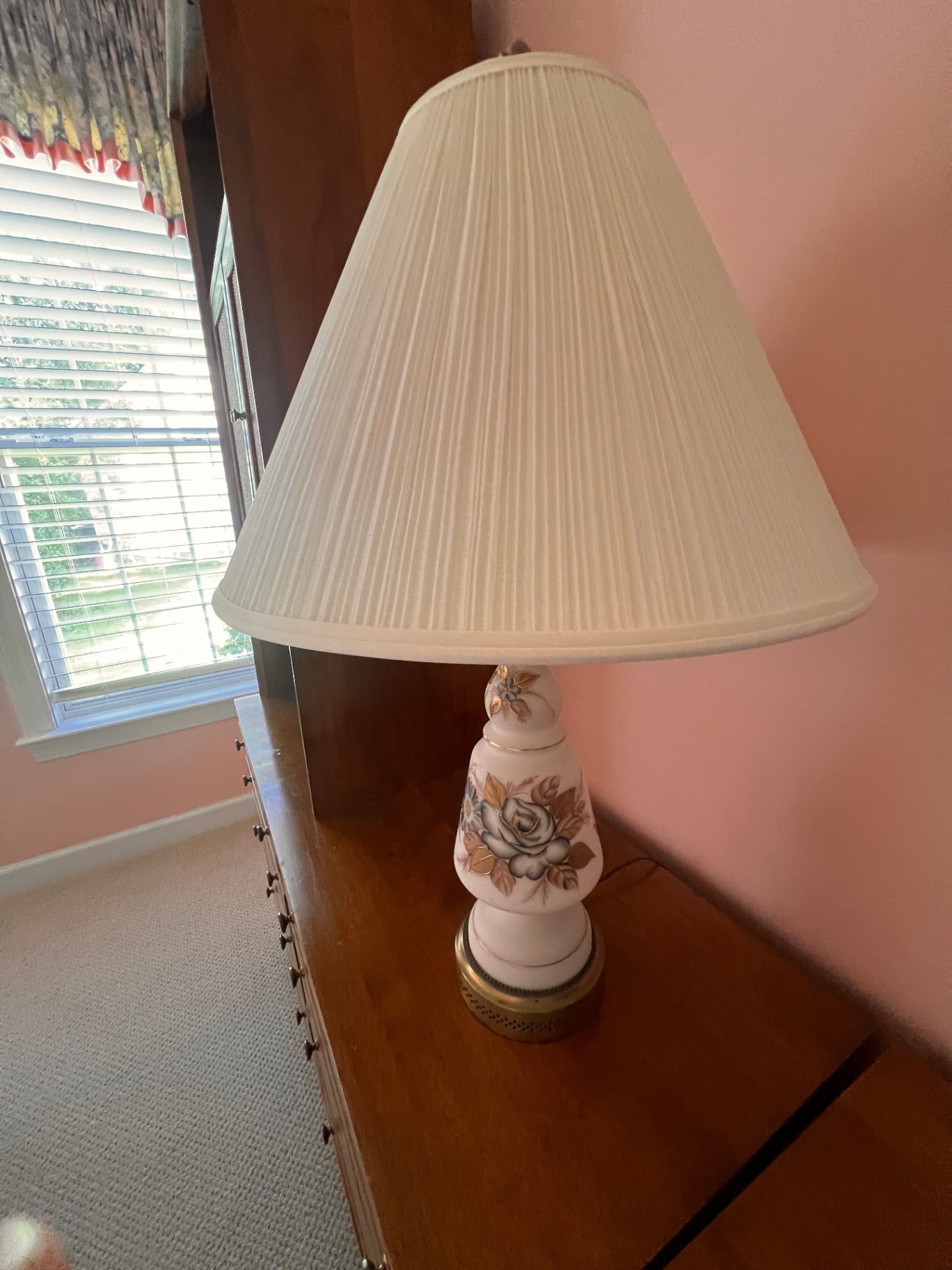 1960s–70s Ceramic Floral Table Lamp w/ Gold Trim
