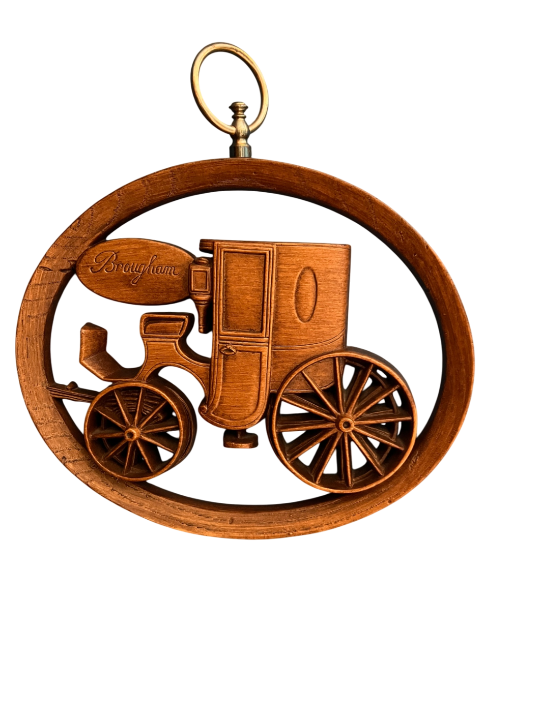Decorative Wall Hanging Brown WoodVintage Burwood Products Wall Plaque – “Brougham Carriage” (USA, 1970s)
