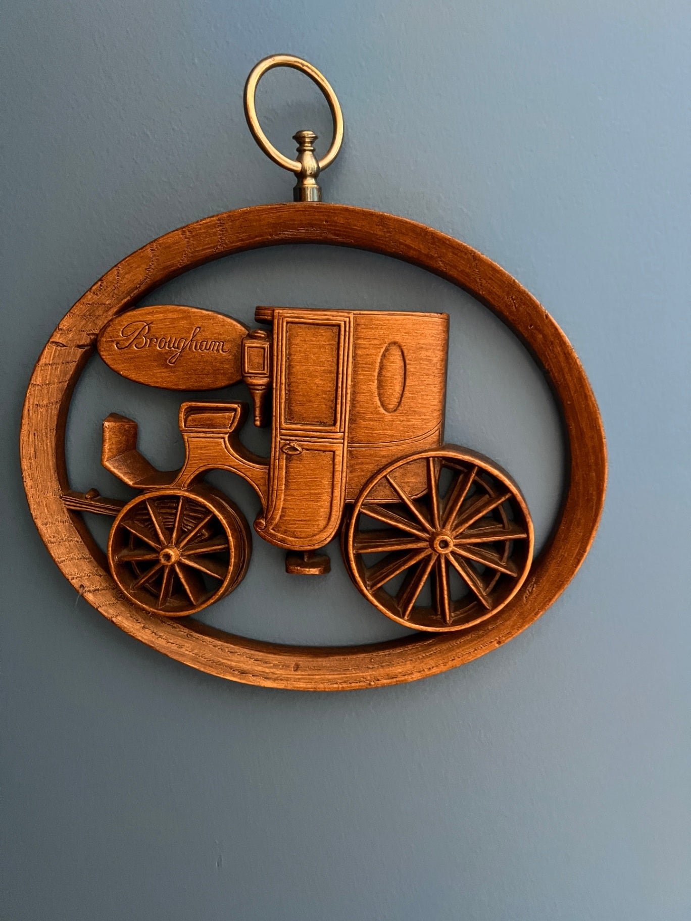 Decorative Wall Hanging Brown WoodVintage Burwood Products Wall Plaque – “Brougham Carriage” (USA, 1970s)