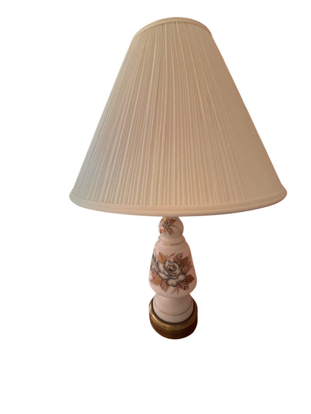 1960s–70s Ceramic Floral Table Lamp w/ Gold Trim